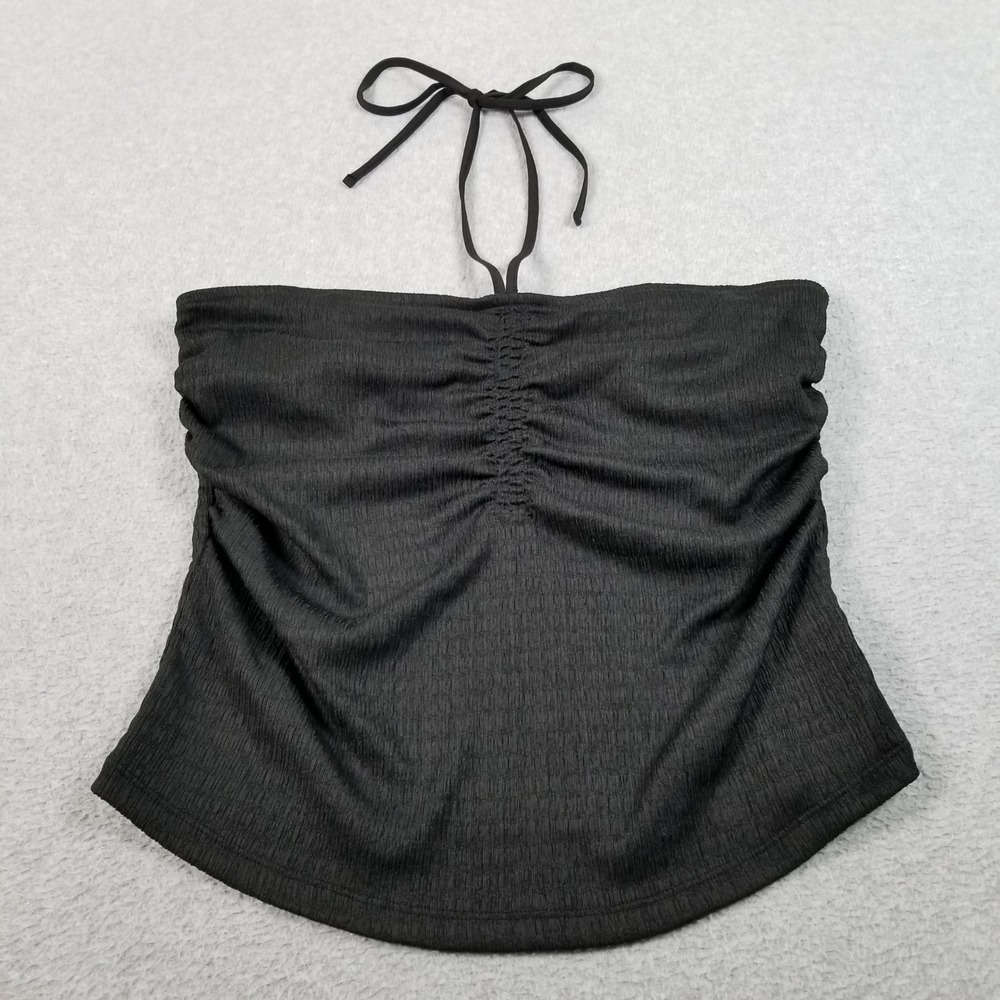 A New Day Halter Top Women Medium Black Ruched Textured Sleeveless Casual Summer